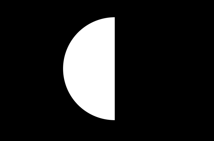 A white half circle on black background