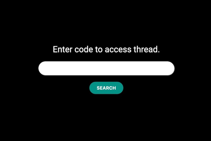 Screenshot of search form with prompt 'Enter code to access thread'